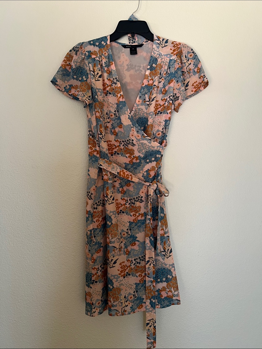 Marc Jacobs Pink Floral Wrap Dress with Blue and Rust Accents